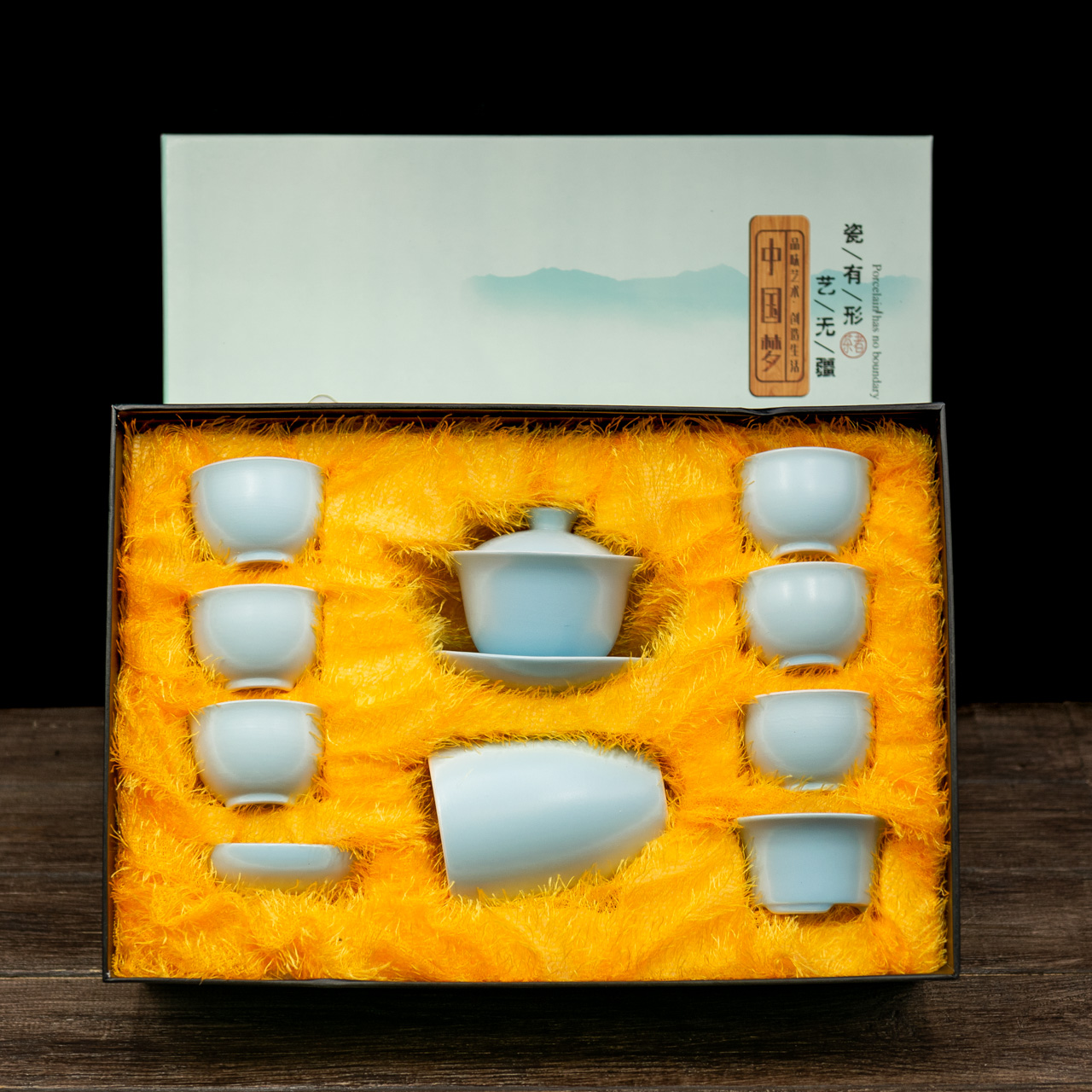 Набір посуду "Цінлан" з гайванью (блакитний) на 6 персон, Картинка