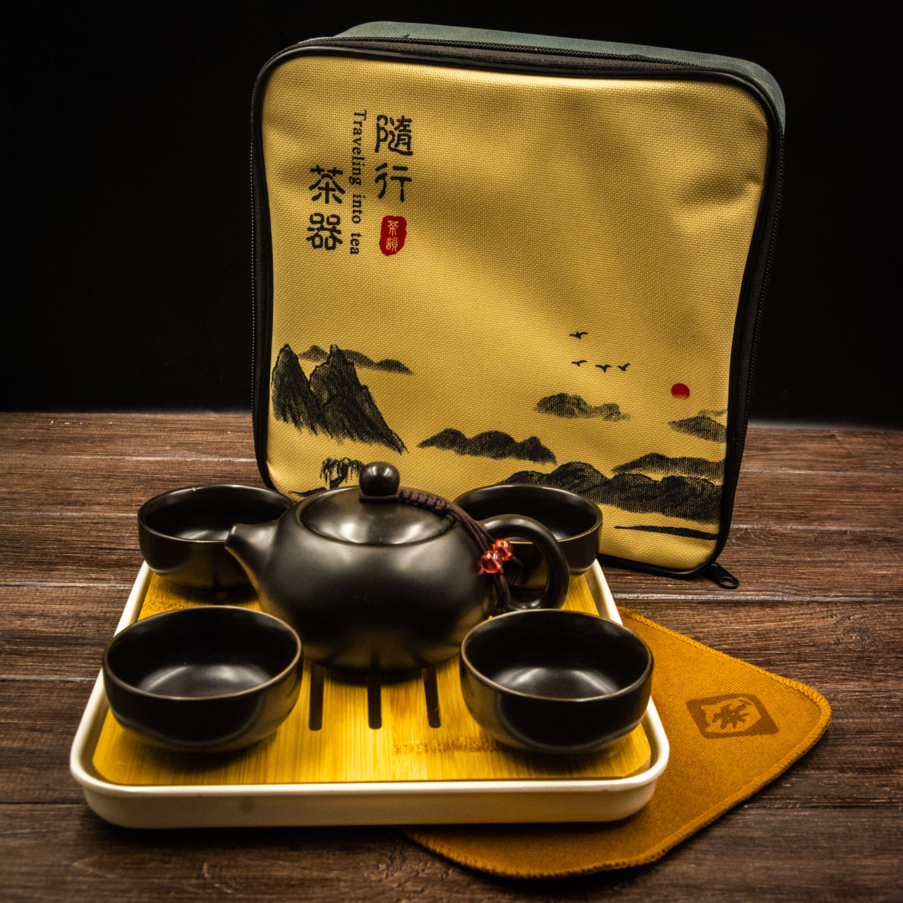 Дорожній набір посуду "Сі Ши" кераміка (чорний) на 4 персони, Фото Дорожній набір посуду "Сі Ши" кераміка (чорний) на 4 персони, Картинка