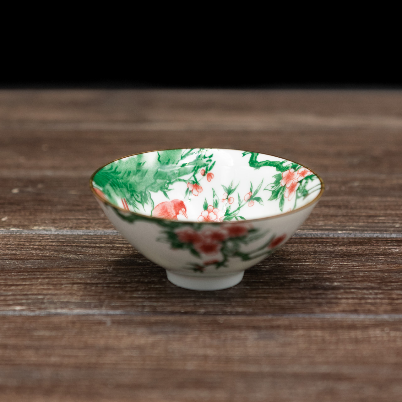 Порцелянова ретро піала "Персик та птиці" 80 мл, Картинка