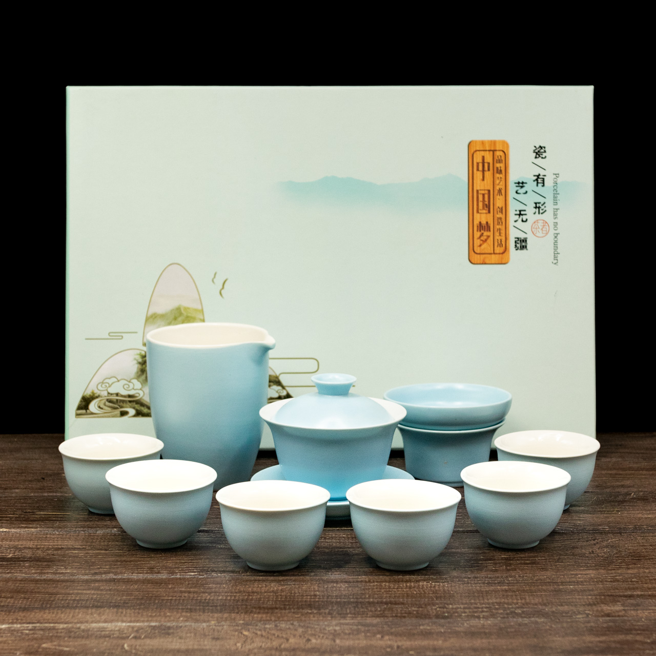 Набір посуду "Цінлан" з гайванью (блакитний) на 6 персон, Картинка