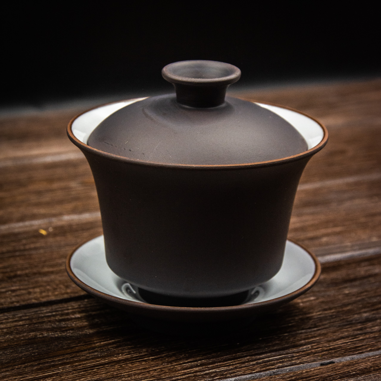 Гайвань з глини з білою глазур'ю (коричневий) 100 мл, Картинка