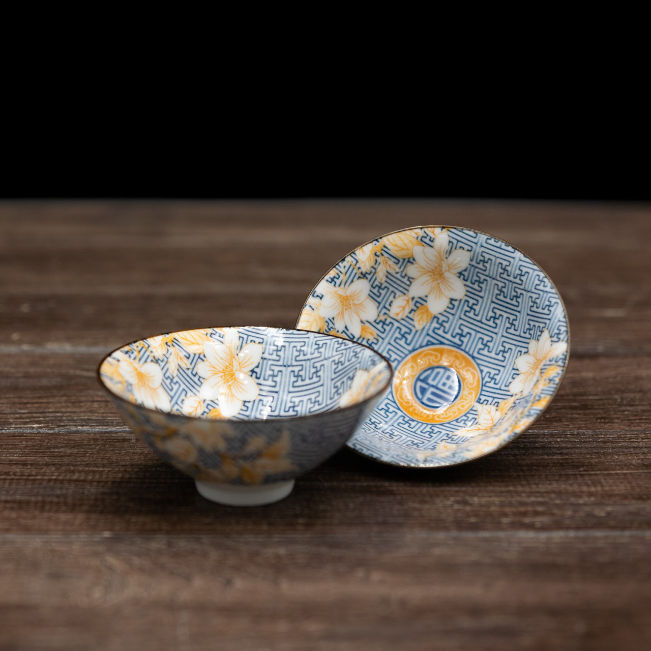 Порцелянова ретро піала "Сакура з синім орнаментом" 80 мл, Картинка