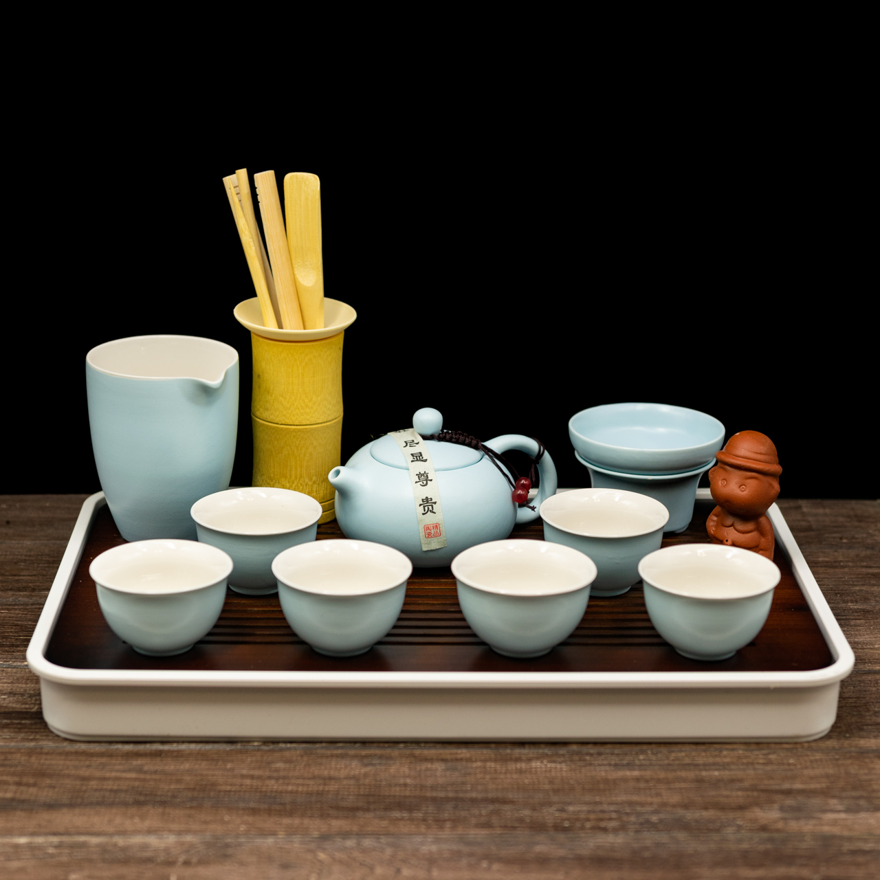 Набір посуду для чайної церемонії на 6 персон "Домашній подарунок" з чайником (блакитний), Фото Набір посуду для чайної церемонії на 6 персон "Домашній подарунок" з чайником (блакитний), Картинка