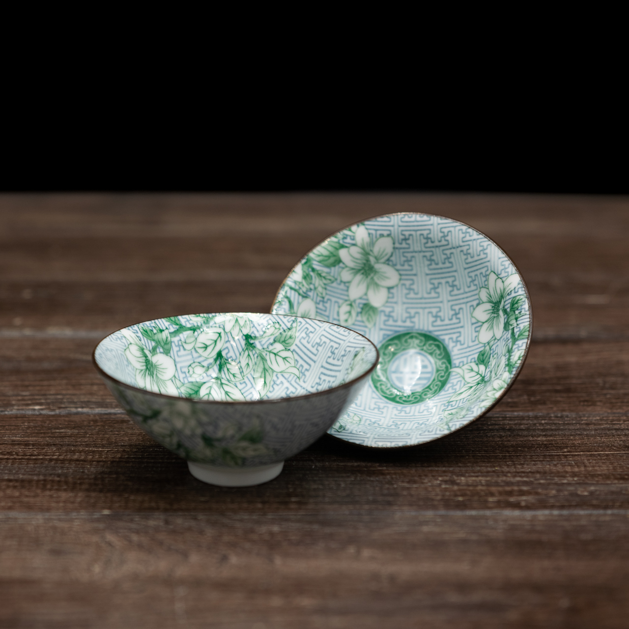 Порцелянова ретро піала "Сакура з блакитним орнаментом" 80 мл, Картинка